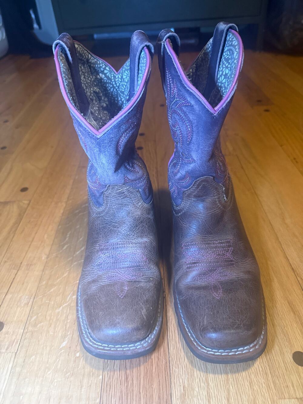 Dan Post Cowboy Boots Kids Size 2 D Brown Purple Leather Western DPC2347